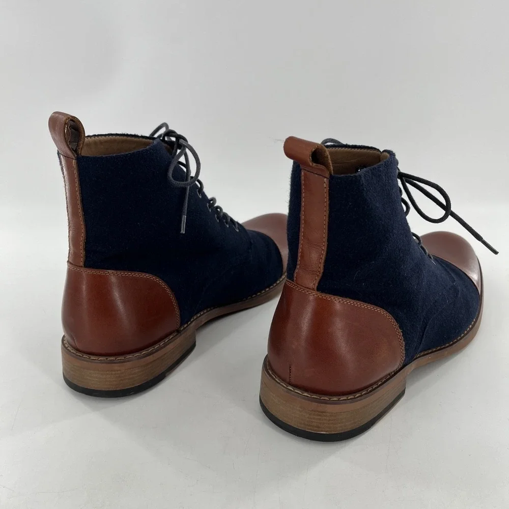 La Milano Mens Lace Up Boots Stance Cognac‎ Navy Leather Fabric Cap Toe Size 14